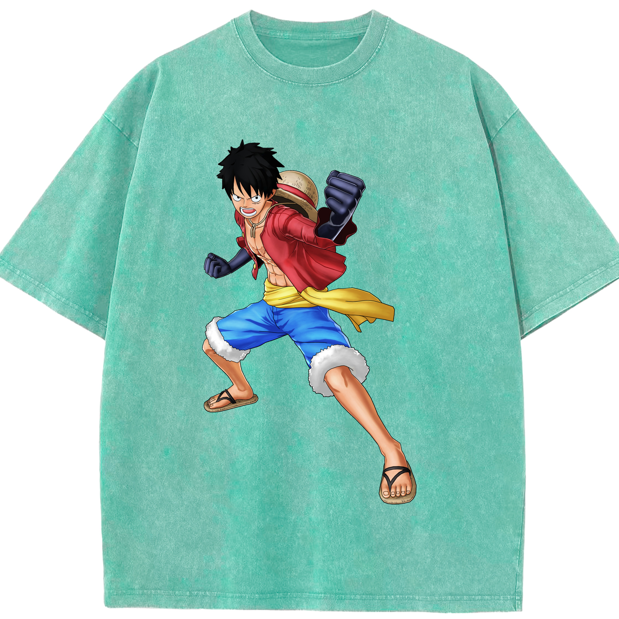 ワンピース モンキー・D・ルフィ ONE PIECE Monkey D. Luffy 綿100% ヴィンテージ風 半袖Tシャツ（フロントプリント）